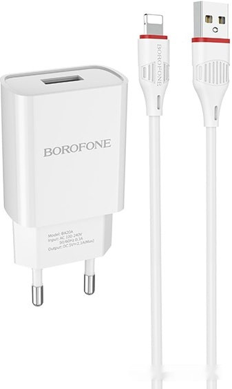 Цены на сетевое зарядное Borofone BA20A Lightning (белый)