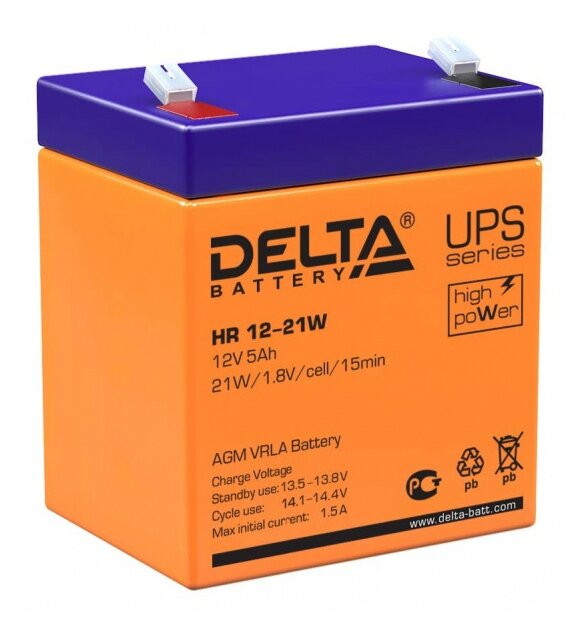 Аккумулятор для ИБП DELTA HR 12-21W (12В/5 А·ч)