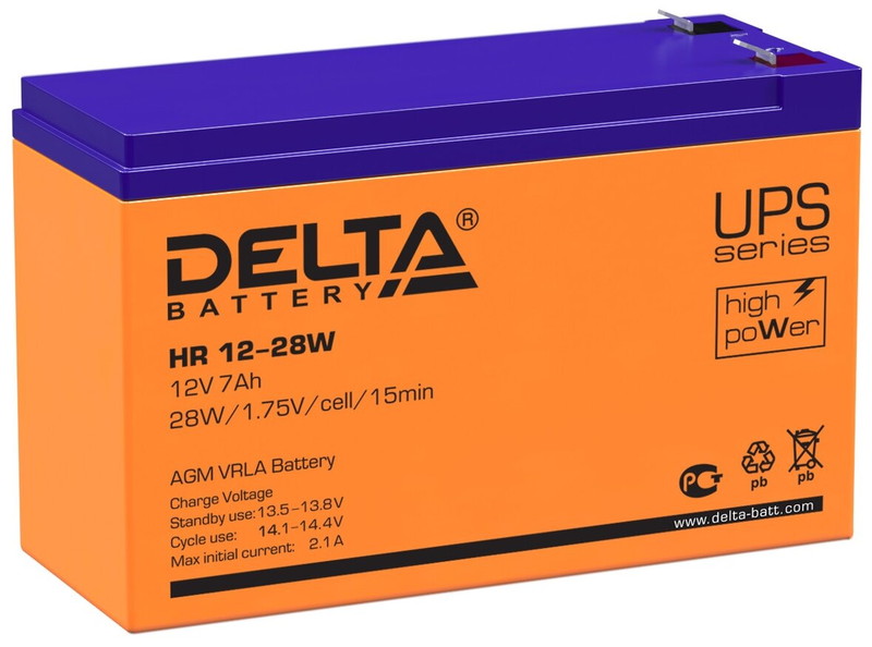 Аккумулятор для ИБП DELTA HR 12-28W (12В/7 А·ч)