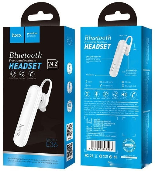 Bluetooth гарнитура Hoco E36 (белый)